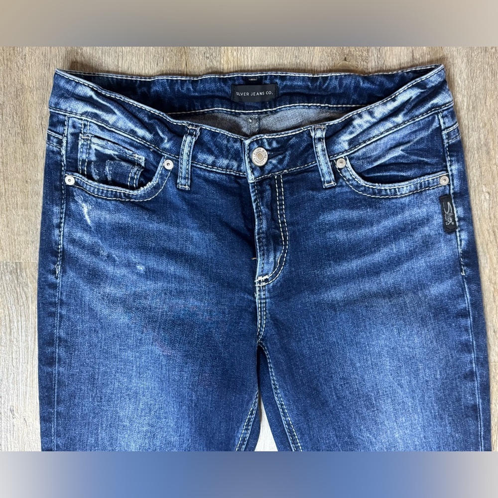SILVER JEANS CO Elyse Skinny Classic Blue Wash Distressed Denim Jeans, Size 28 - Picture 5 of 12